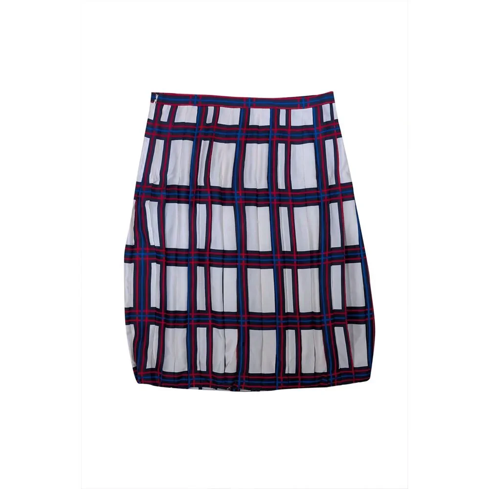 Tory Burch - Ivory, Black, Red, & Blue Plaid Pleated Skirt Sz 10